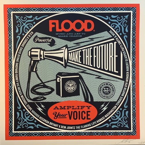Shepard Fairey Obey Giant Flood Magazine Print Music Amplify Your Voice Politics par Shepard Fairey, Édition en vente sur Singulart