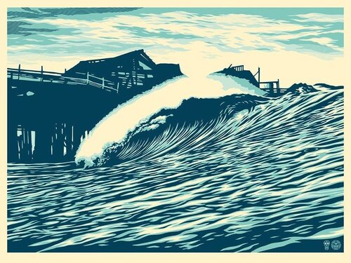 Shepard Fairey Screenprint Pop Wave Blue Edition Signed by Both Artist's Contemporary Street Art par Shepard Fairey, Édition en vente sur Singulart