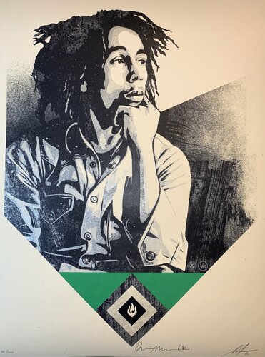 Shepard Fairey To Catch a Fire 2020 Obey Giant Print Bob Marley Tribute Green Edition par Shepard Fairey, Édition en vente sur Singulart