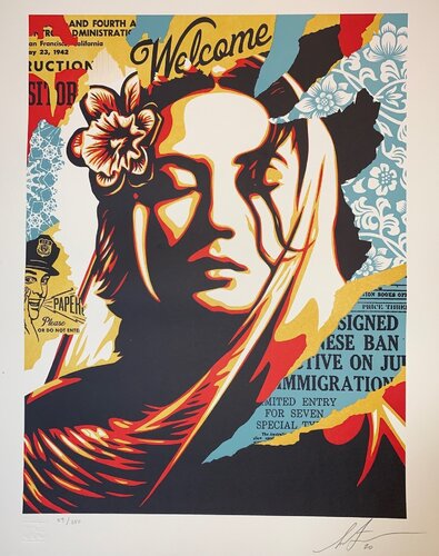 Shepard Fairey Welcome Visitor Letterpress 2020 Aardvark Letterpress Obey Giant par Shepard Fairey, Édition en vente sur Singulart