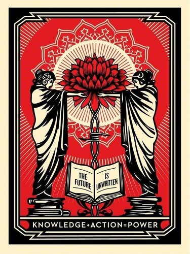 Shepard Fairey Screen Print Knowledge + Action Red & Black Edition par Shepard Fairey, Édition en vente sur Singulart