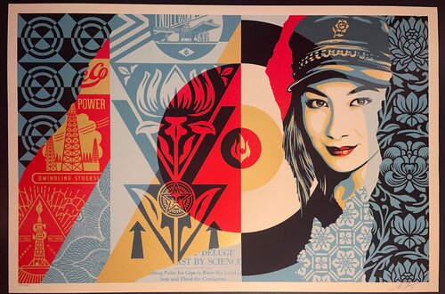 Shepard Fairey "Raise The Level" Screenprint with Gold Metallic Inks Street Contemporary Art par Shepard Fairey, Édition en vente sur Singulart