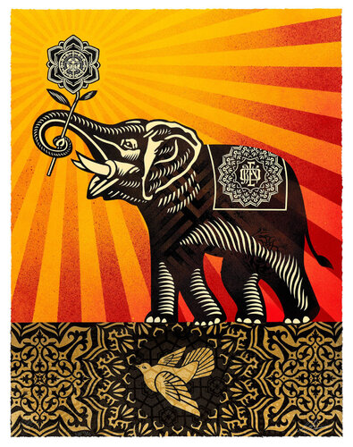 Peace Elephant VSE OG Colorway HPM par Shepard Fairey, Œuvre sur papier en vente sur Singulart