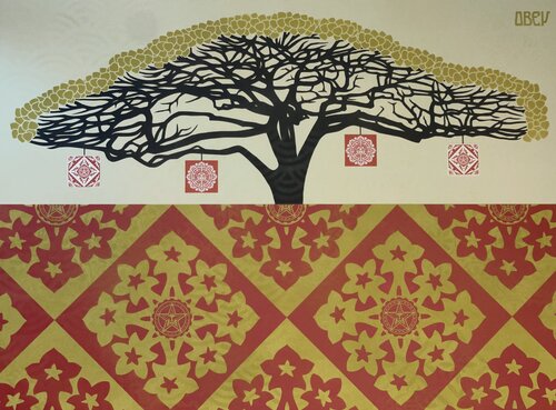 Shepard Fairey Monkey Pod 2005 Red & Gold VSE Contemporary Pop Art van Shepard Fairey, Andere media te koop op Singulart