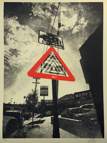 Shepard Fairey Screenprint "Warning Sign" Street Art Signed Contemporary Art Obey Giant van Shepard Fairey, Afdruk te koop op Singulart
