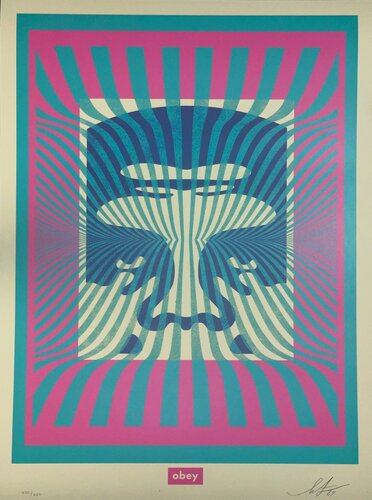 Shepard Fairey Opt- Art Icon Screenprint Aqua Contemporary Street Art Obey Giant van Shepard Fairey, Afdruk te koop op Singulart