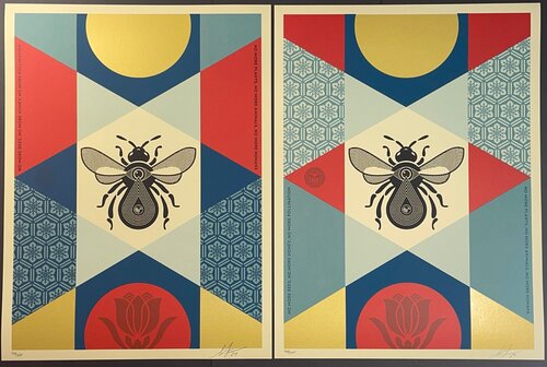 Shepard Fairey Bee Geometric Gold Diptych Fine Art Screenprints Contemporary Street Art van Shepard Fairey, Afdruk te koop op Singulart