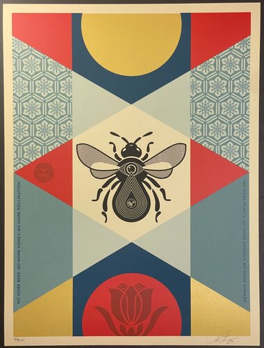 Shepard Fairey Bee Geometric Gold Fine Art Screenprint "Red" Contemporary Street van Shepard Fairey, Afdruk te koop op Singulart