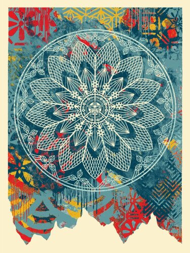 Collage Peace Mandala (blue) di Shepard Fairey, Stampa in vendita su Singulart