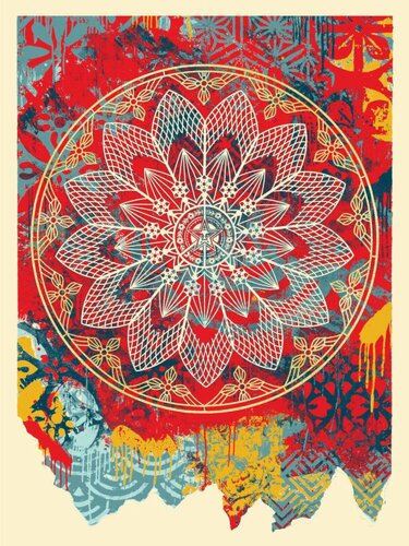 Collage Peace Mandala (red) van Shepard Fairey, Afdruk te koop op Singulart
