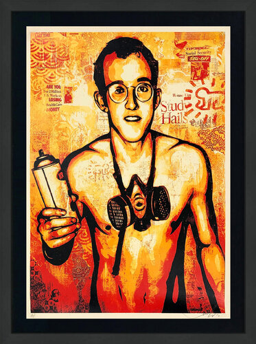 Keith Haring (framed hand signed screen print) by Shepard Fairey, 인쇄 for Sale on Singulart