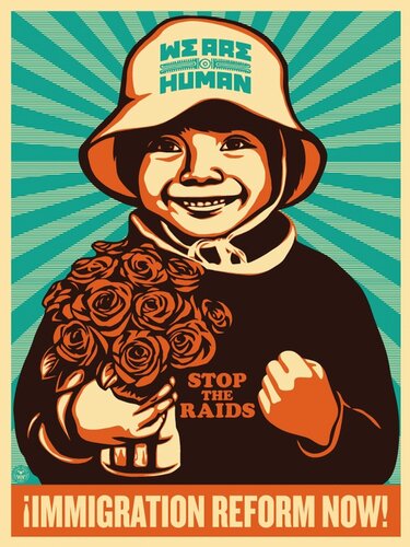 Immigration Reform Now! Stop The Raids von Shepard Fairey, Druck kaufen auf Singulart