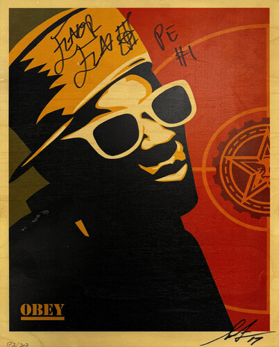 Flavor Flav (Shepard Fairey & Flavor Flav dual signed screen print on wood) di Shepard Fairey, Stampa in vendita su Singulart