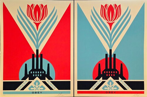 Green Power Factory (Blue & Red SET) by Shepard Fairey, Print for Sale on Singulart