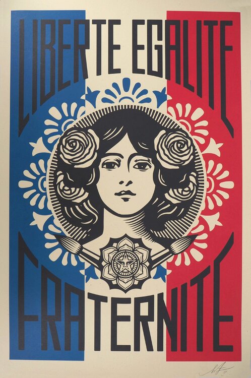 Liberté, Egalité, Fraternité, Sérigraphie originale signée Shepard Fairey