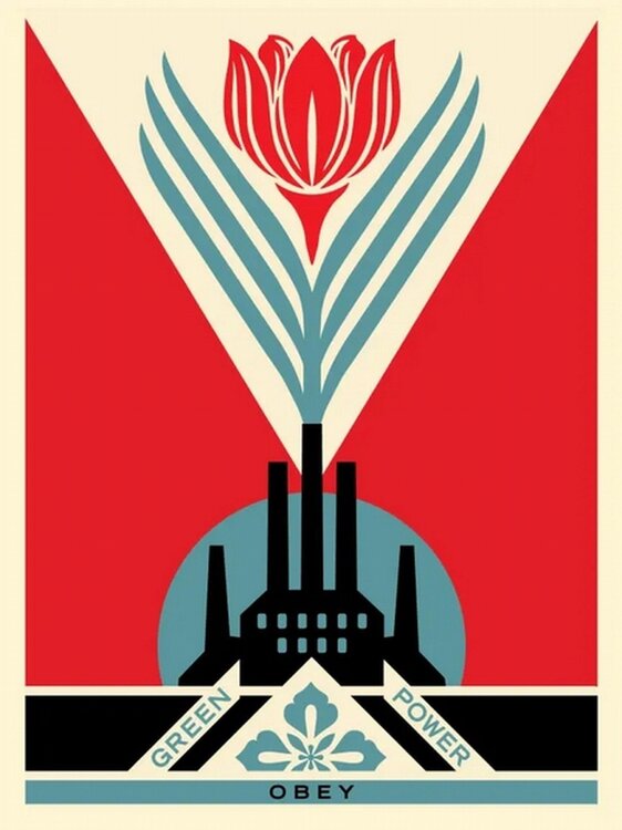 Green Power Factory (Red) Shepard Fairey