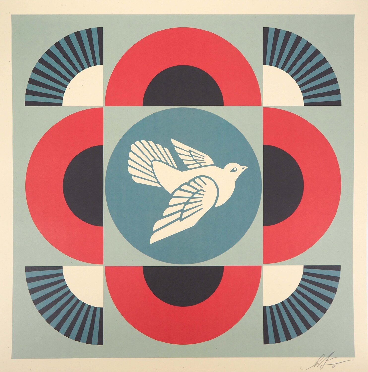 Geometric Dove Red, Sérigraphie originale signée Shepard Fairey Print for sale