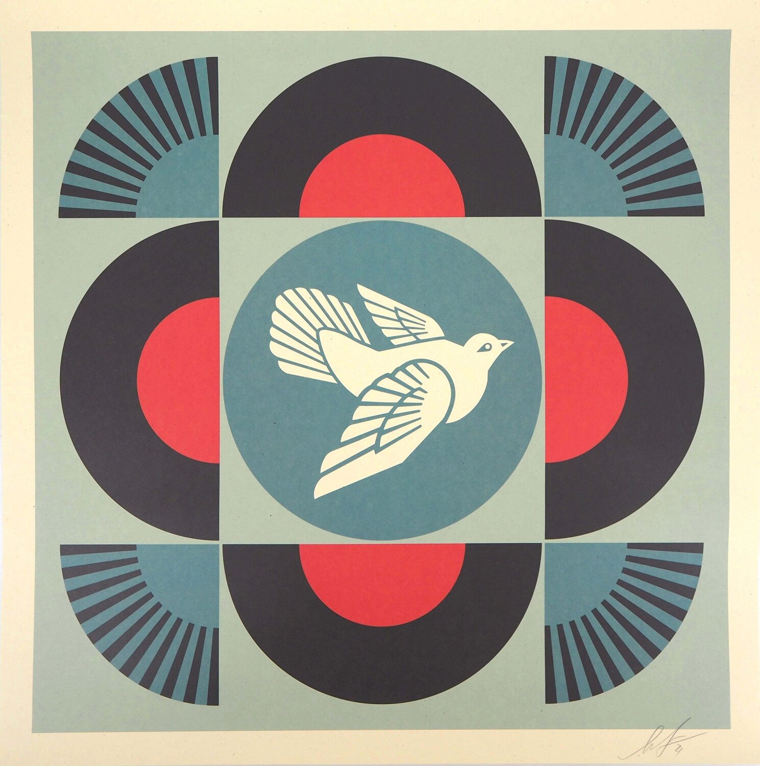 Geometric Dove Black, Sérigraphie originale signée Shepard Fairey Print for sale