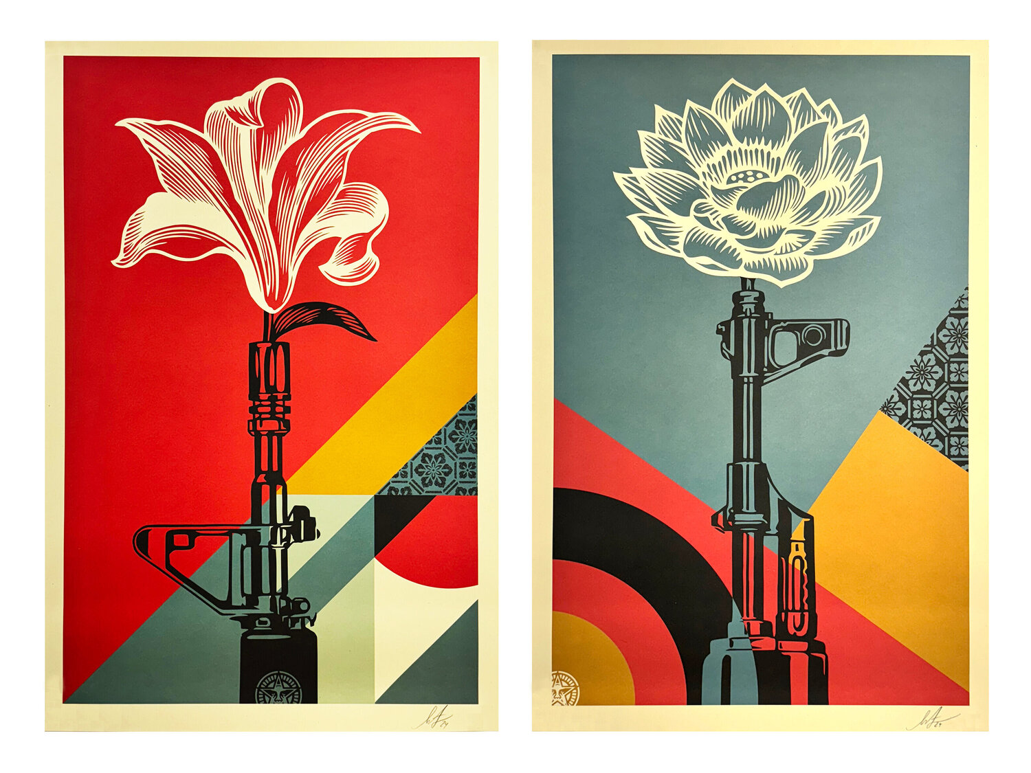 AR-15 Lily' + 'AK-47 Lotus' (set) Shepard Fairey Druck zu verkaufen
