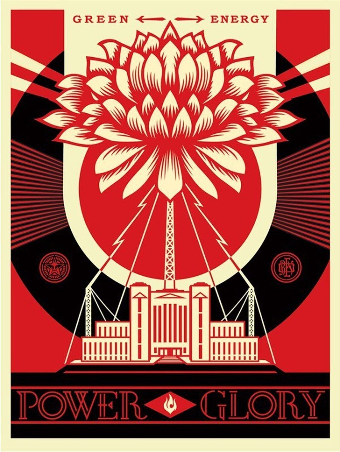 Red green power silk screen Shepard Fairey