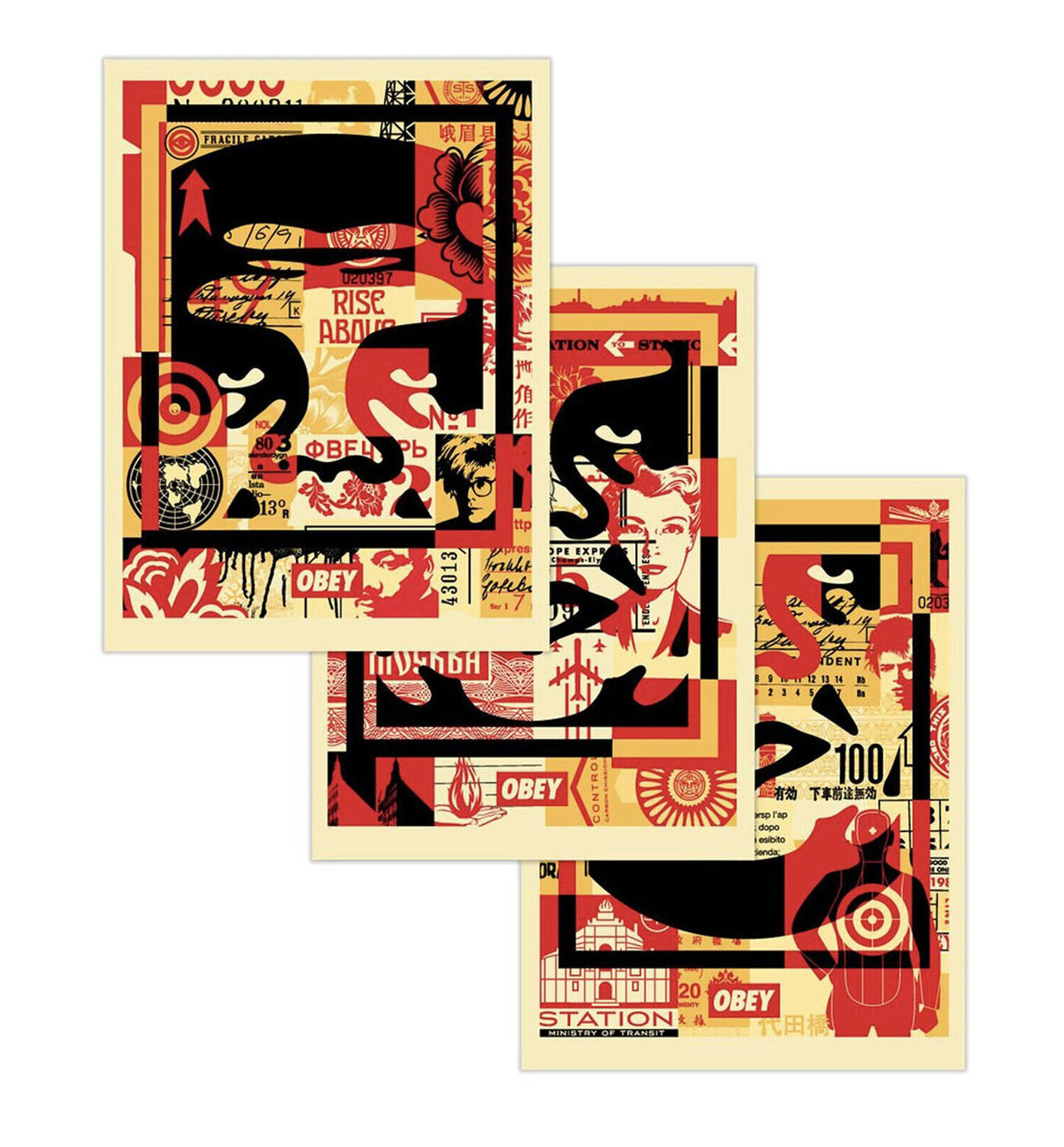 Obey 3-Face Collage' (set) Shepard Fairey