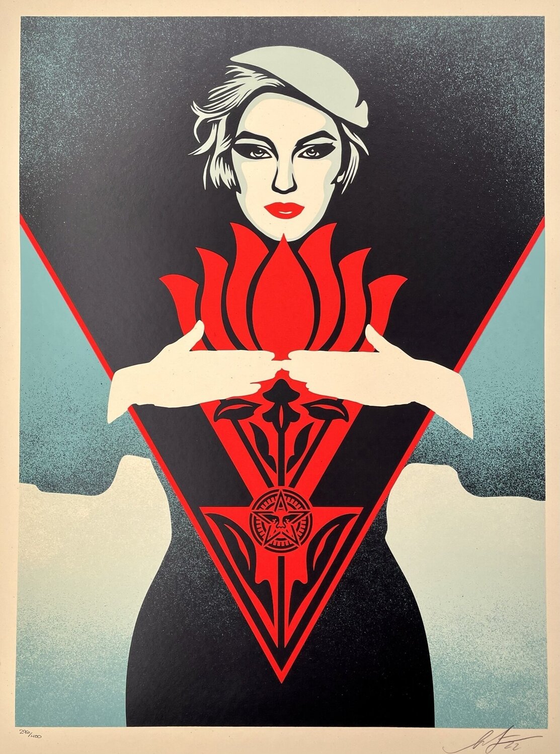 Obey Noir Flower Woman (Blue) Shepard Fairey Druck zu verkaufen