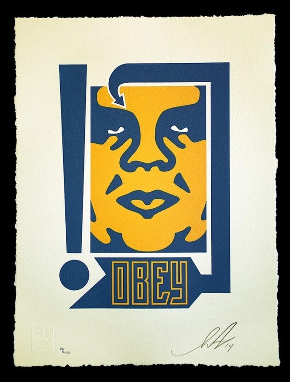 MUSTARD & NAVY ARROW LETTERPRESS Shepard Fairey