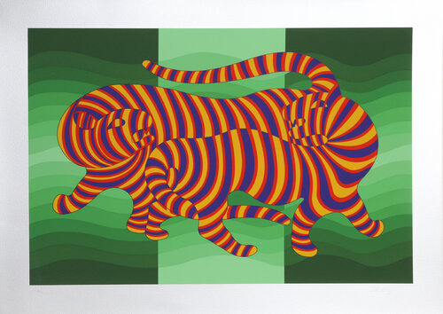 Two Tigers on Green van Victor Vasarely, Afdruk te koop op Singulart