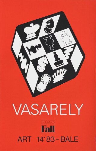 Expo 83 - Art Basel - Echecs fond rouge von Victor Vasarely, Druck kaufen auf Singulart