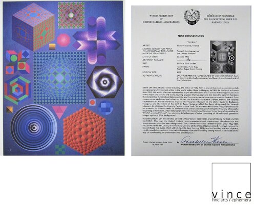 PLURAL, 1985, Artist Signed/Numbered Edition 190/1000, Printed by The World Federation United Nations van Victor Vasarely, Afdruk te koop op Singulart