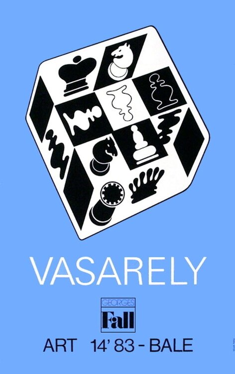 Expo 83 - Art Basel - Echecs fond bleu Victor Vasarely