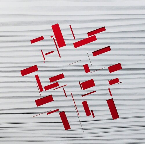 Handmade: Zigzag cut rectangles (Red) di Vik Muniz, Fotografia in vendita su Singulart