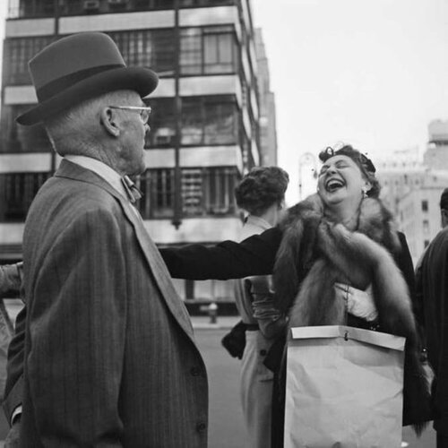 0131510 - New York, NY, October 1954, Woman Laughing, 12" X 12" van Vivian Maier, Fotografie te koop op Singulart