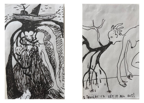 Untitled Diptych (2 Ink Drawings);  Boo Fucking Who!;  I Thought I Would Let it All Out! von Wangechi Mutu, Werk auf Papier kaufen auf Singulart