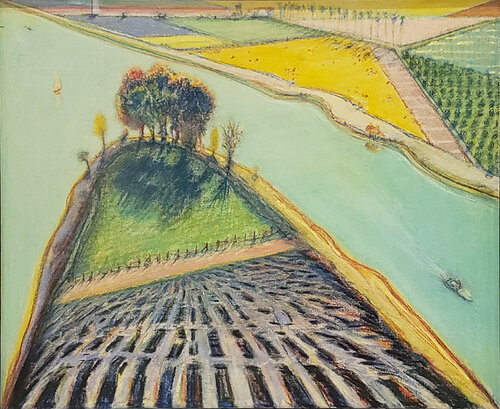 River Delta with Boat van Wayne Thiebaud, Schilderij te koop op Singulart