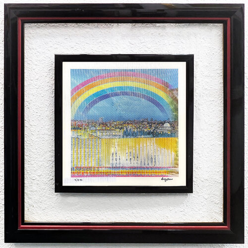 Jerusalem Double Rainbow (framed, hand signed agamograph - 3D lenticular) by Yaacov Agam, Print for Sale on Singulart