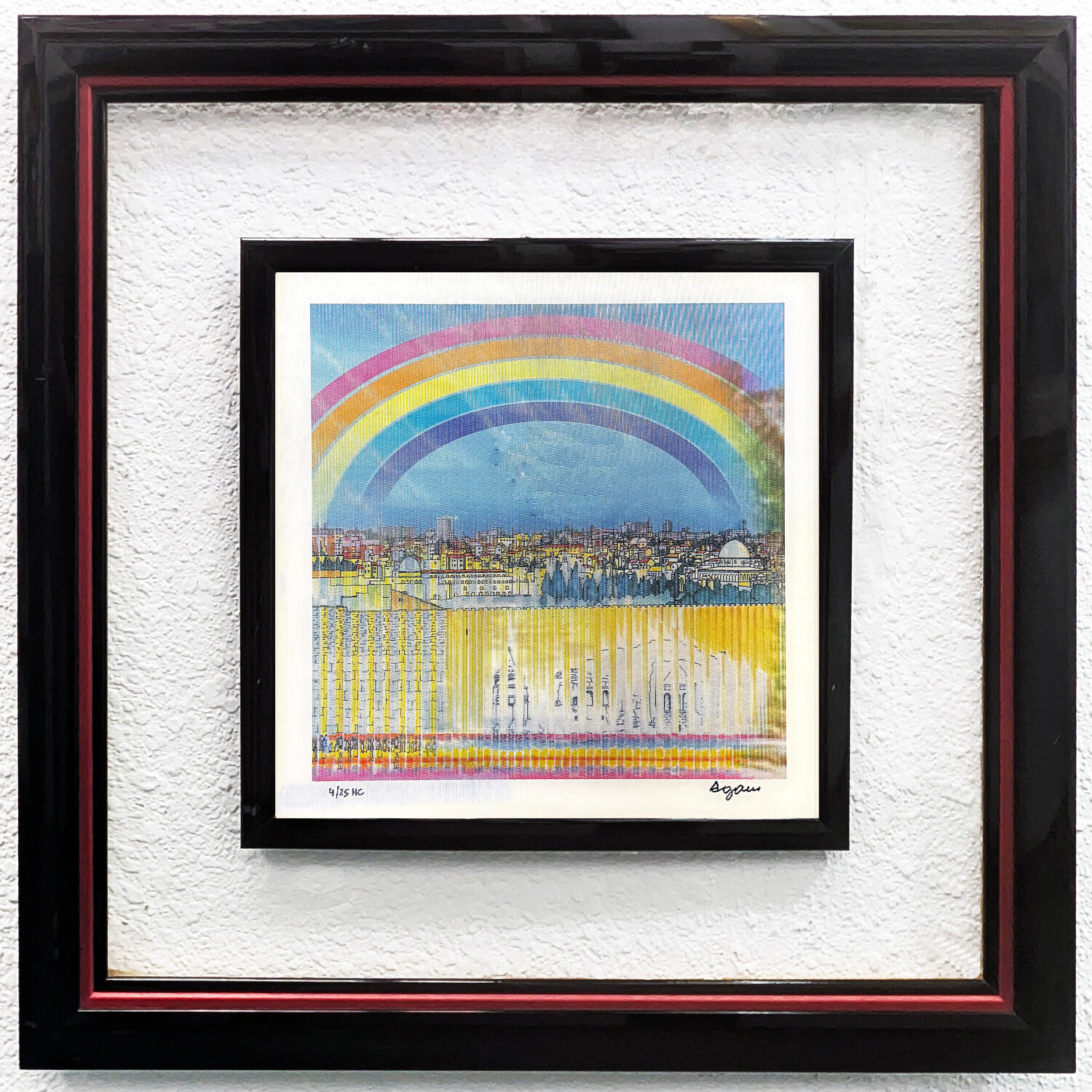 Jerusalem Double Rainbow (framed, hand signed agamograph - 3D lenticular) Yaacov Agam