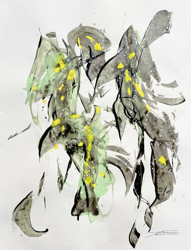 Dessin 112105 Green - résine sur papier von Karine Langevin Kjl, Werk auf Papier kaufen auf Singulart