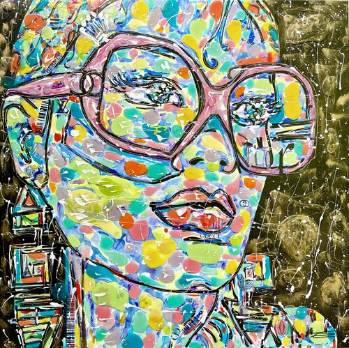 The Woman with the scarf - Luxury & Fashion van Karine Langevin Kjl, Schilderij te koop op Singulart