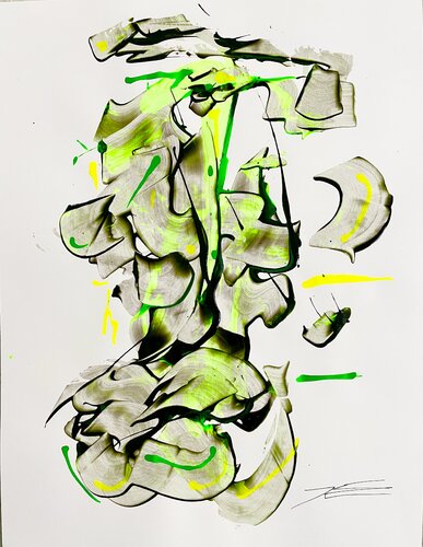 Résine Fluo sur papier "Géant vert" par Karine Langevin Kjl, Œuvre sur papier en vente sur Singulart