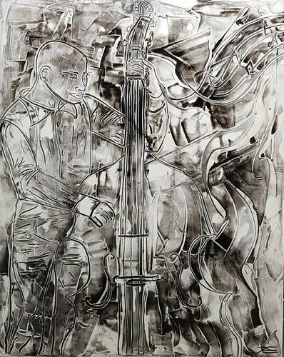 Le Contrebassiste van Karine Langevin Kjl, Schilderij te koop op Singulart