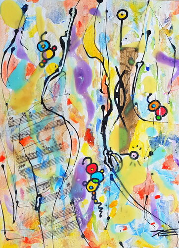 Abstraction colorée à la Miro "Life" von Karine Langevin Kjl, Malerei kaufen auf Singulart