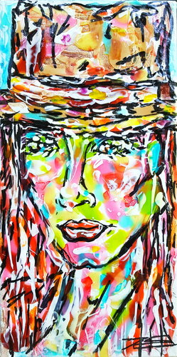 Portrait "Le Chapeau" par Karine Langevin Kjl, Peinture en vente sur Singulart