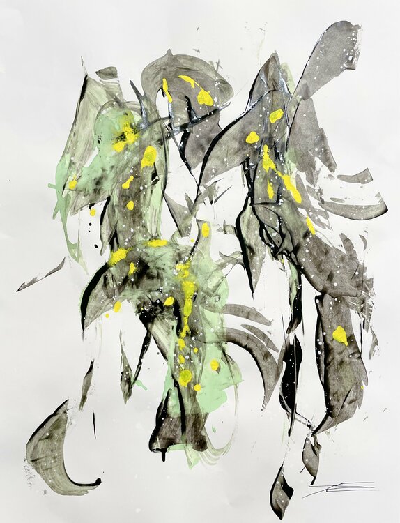 Dessin 112105 Green - résine sur papier Karine Langevin Kjl
