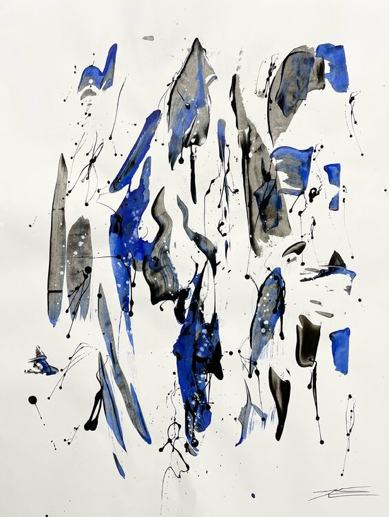 Dessin 112104 « Blue » Eagle - résine sur papier Karine Langevin Kjl