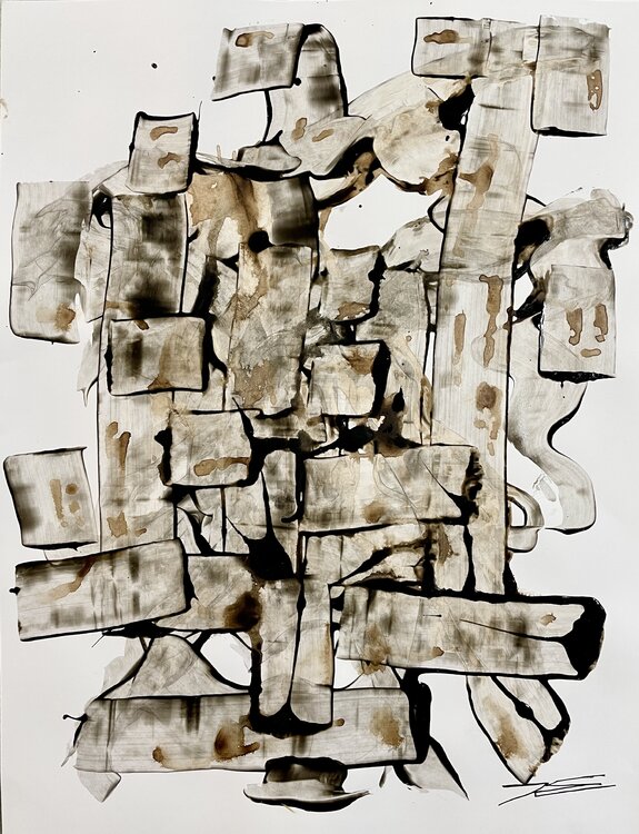 Résine sur papier « 221007 Le Mur » Karine Langevin Kjl