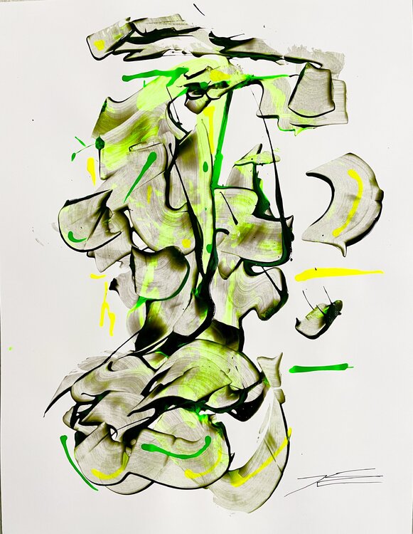Résine Fluo sur papier "Géant vert" Karine Langevin Kjl