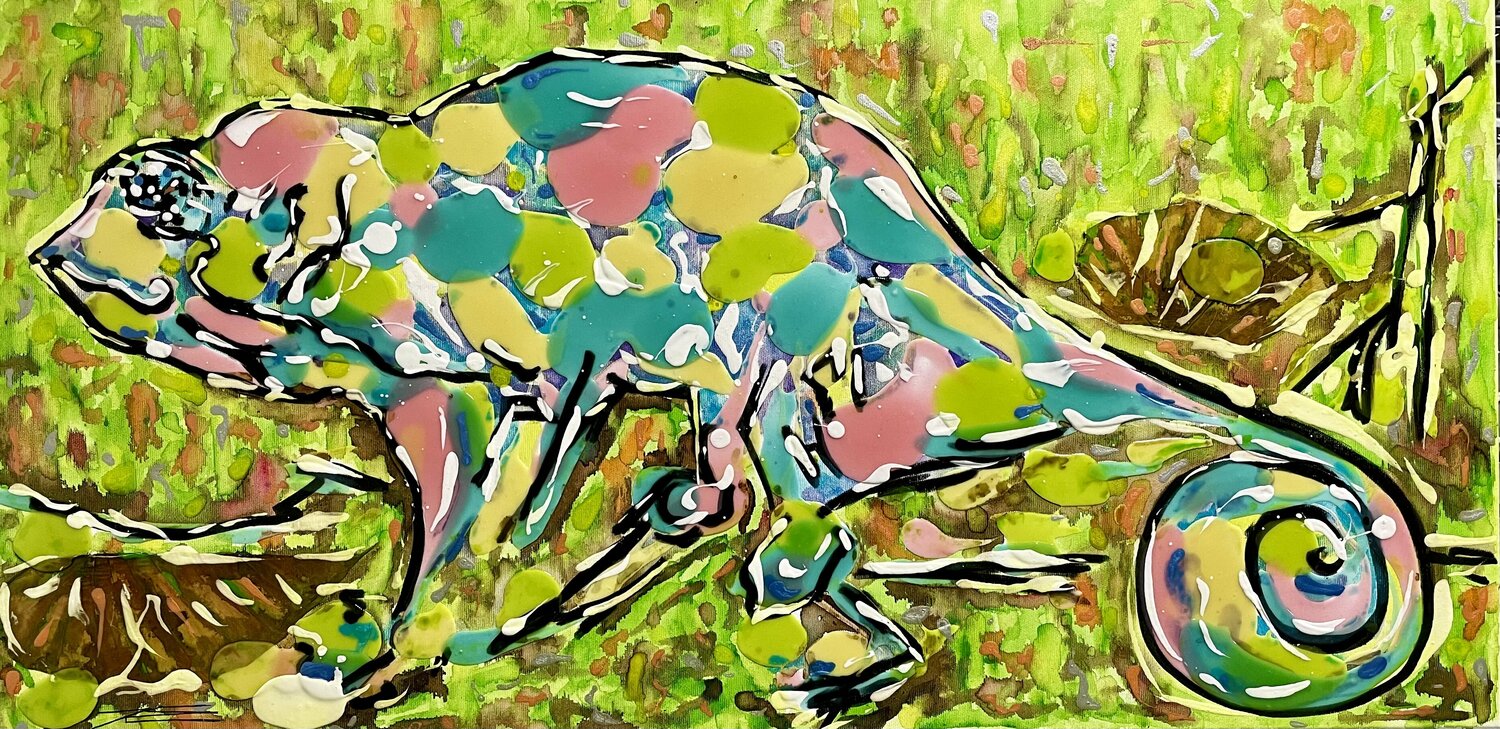 Big Caméléon Karine Langevin Kjl Originalgemälde zu verkaufen