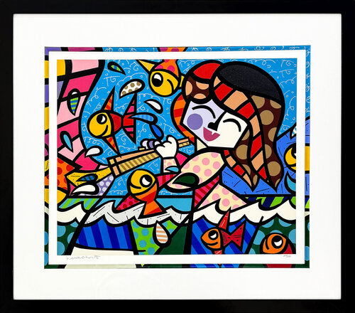 Neptune's Daughter (framed hand signed embellished screen print) van Romero Britto, Afdruk te koop op Singulart