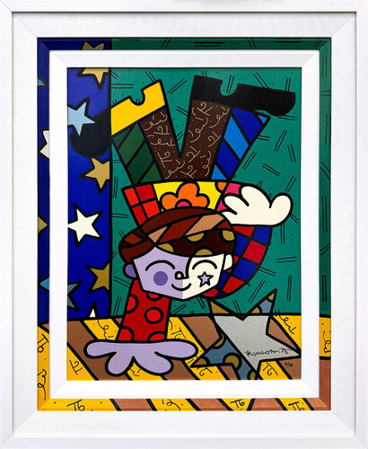 Upsidedown Too (custom framed hand signed silkscreen on gesso board) von Romero Britto, Druck kaufen auf Singulart